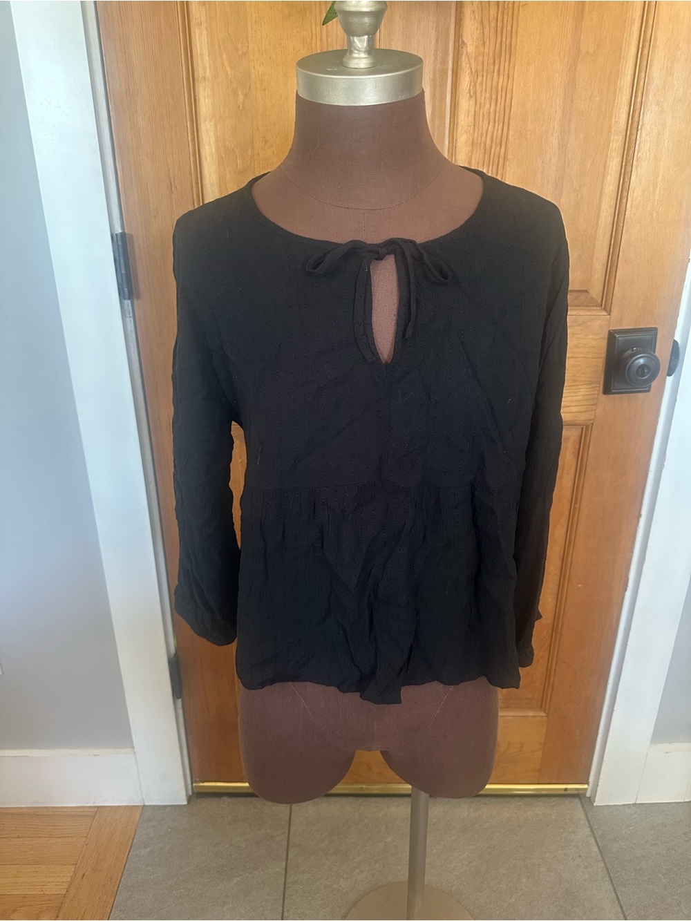 American Eagle Outfitters Black Tie-Neck Peasant Blouse